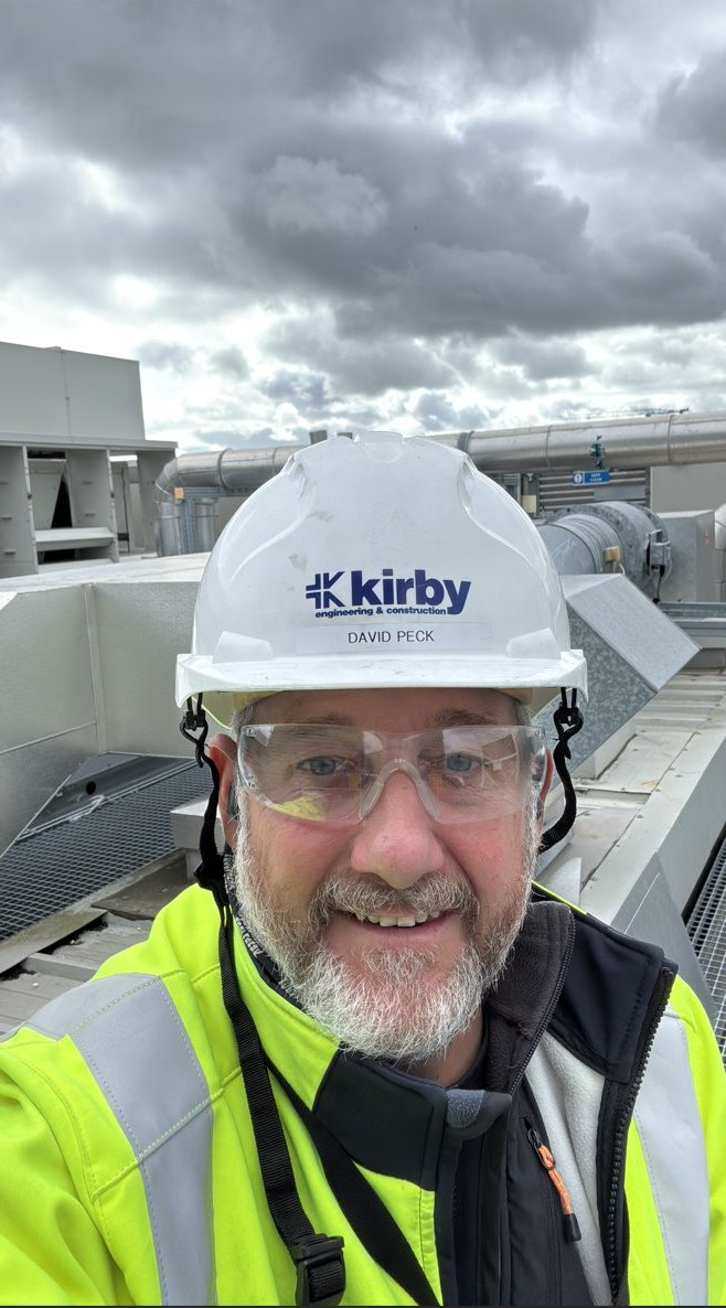 David Peck on a Dublin rooftop in Kirby Engineering & Construction PPE
